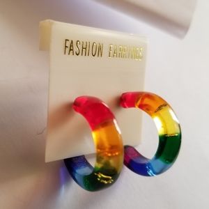 NWT vintage rainbow hoop earrings plastic pride
